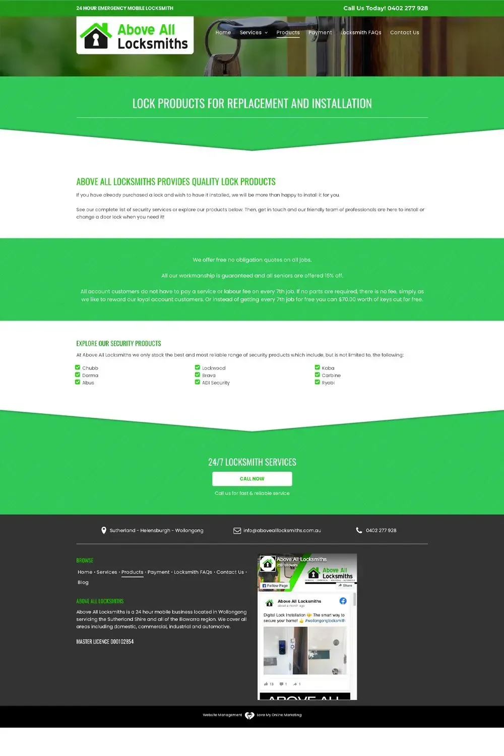 Above All Locksmiths website preview - internal page #2