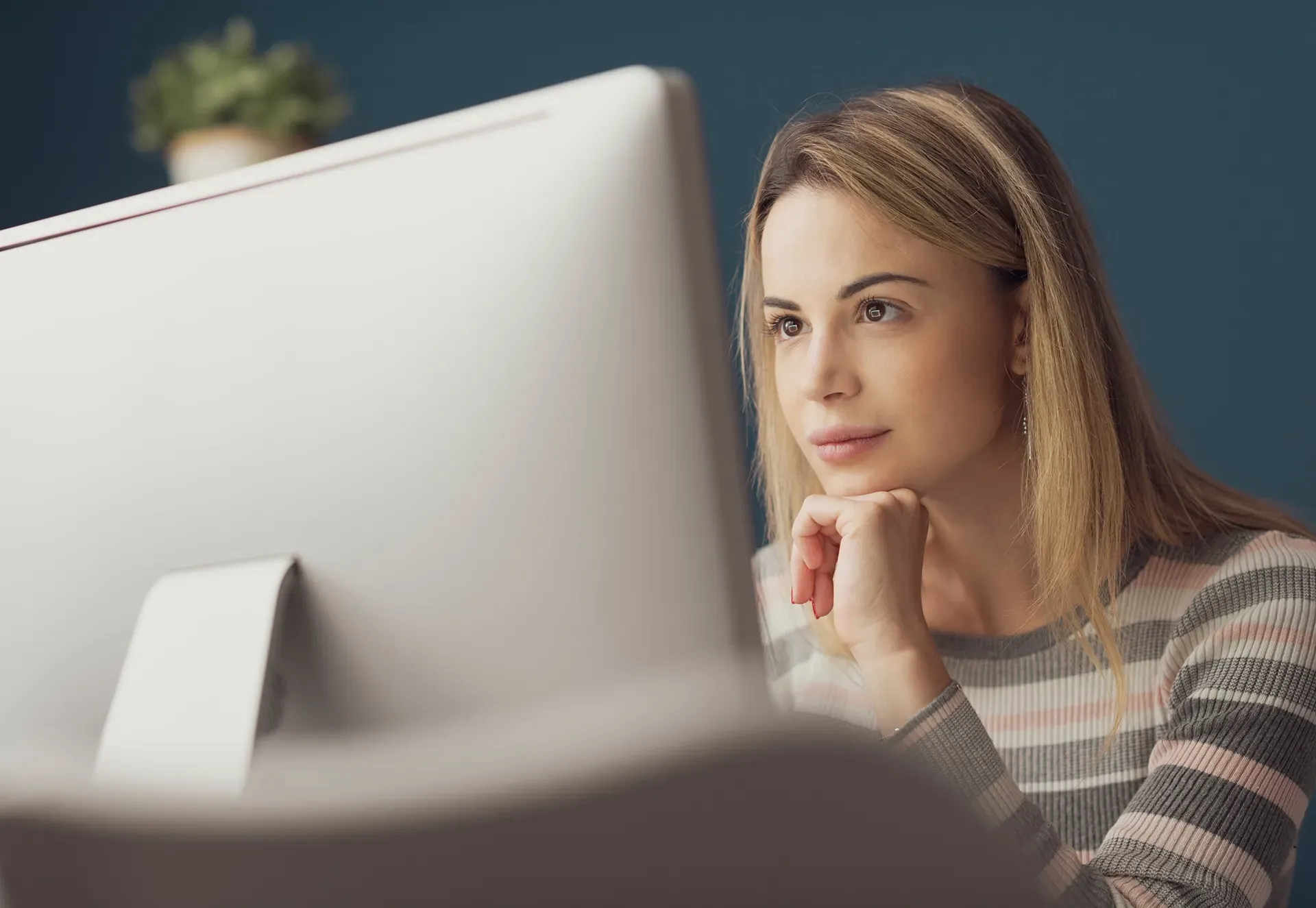 woman looking at the monitor