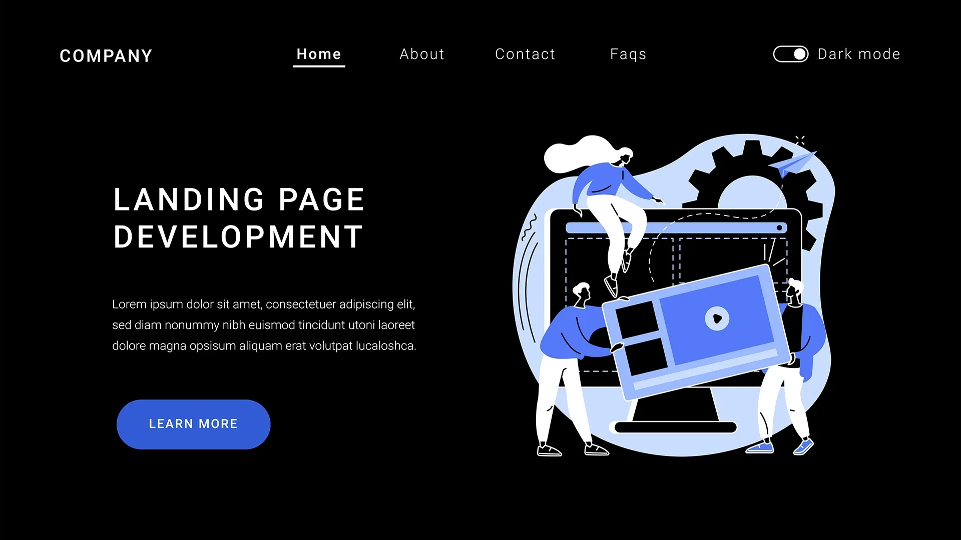 website in dark mode