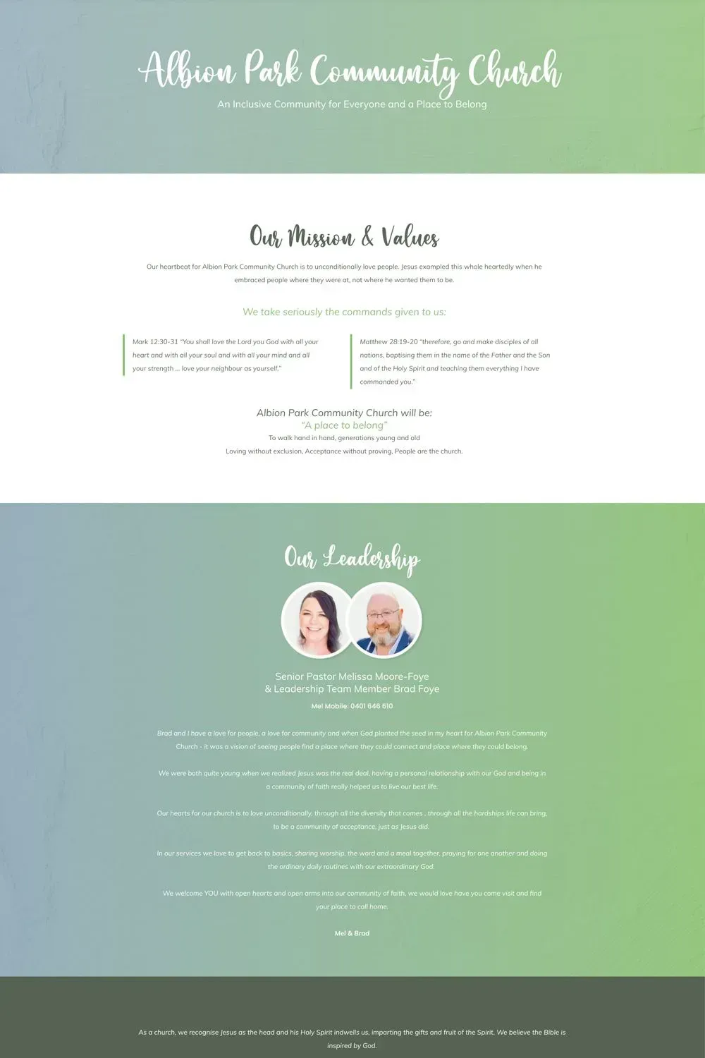 Albion Park Community Church internal page preview