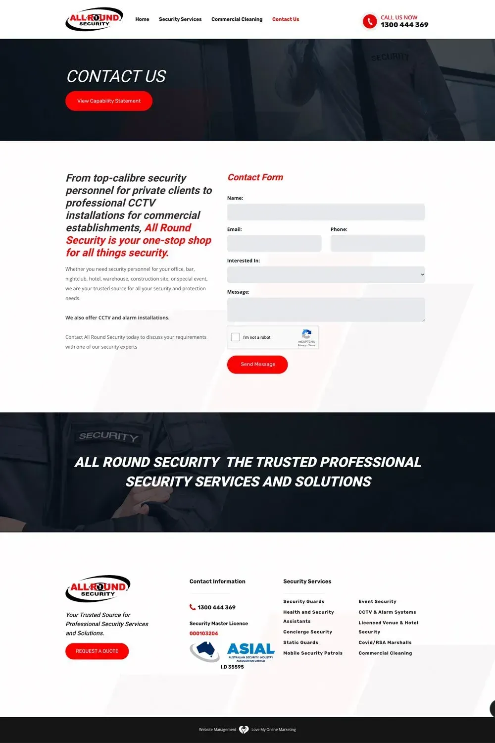 All Round Security contact us page preview