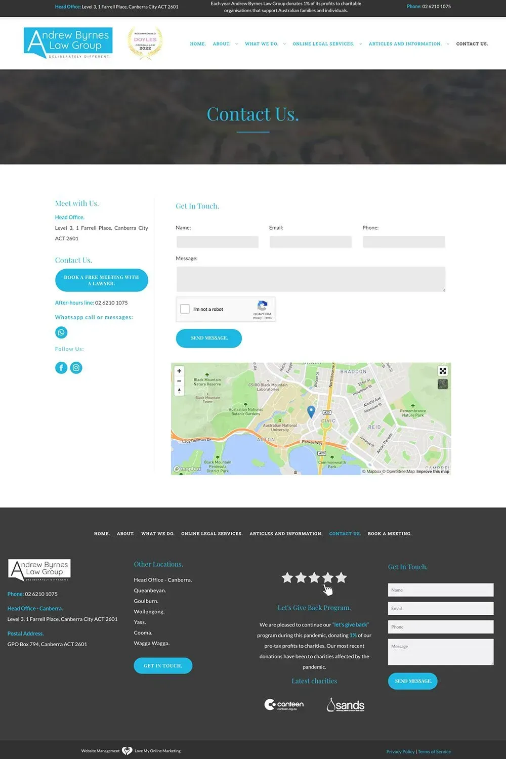 Andrew Byrnes Law Group contact us page preview