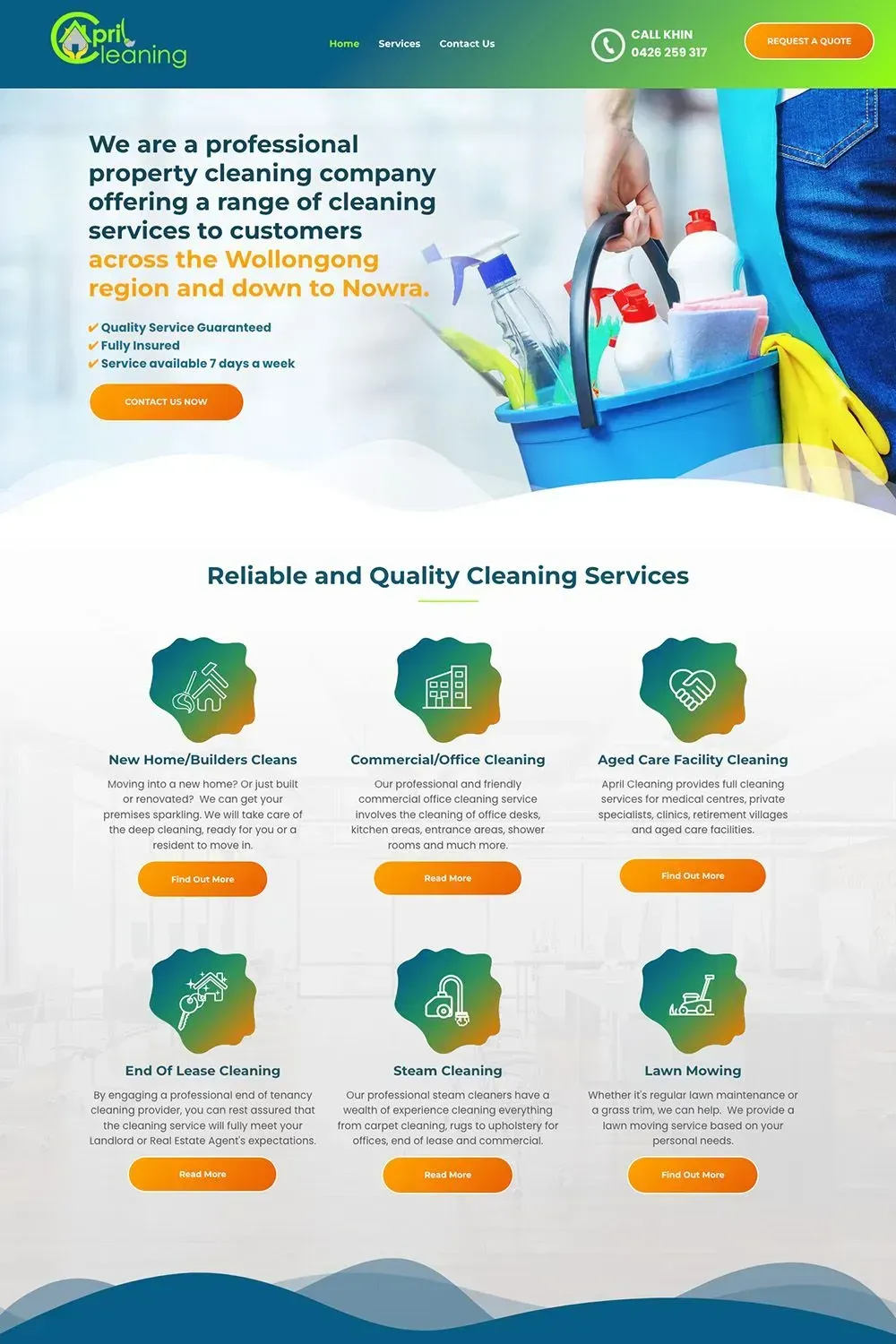 April Cleaning home page preview