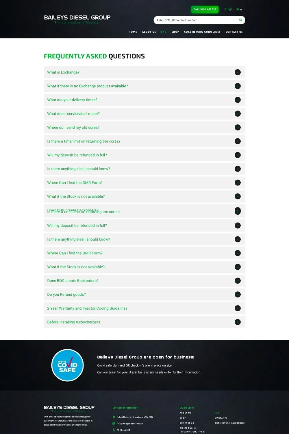 Baileys Diesel Group FAQs page preview