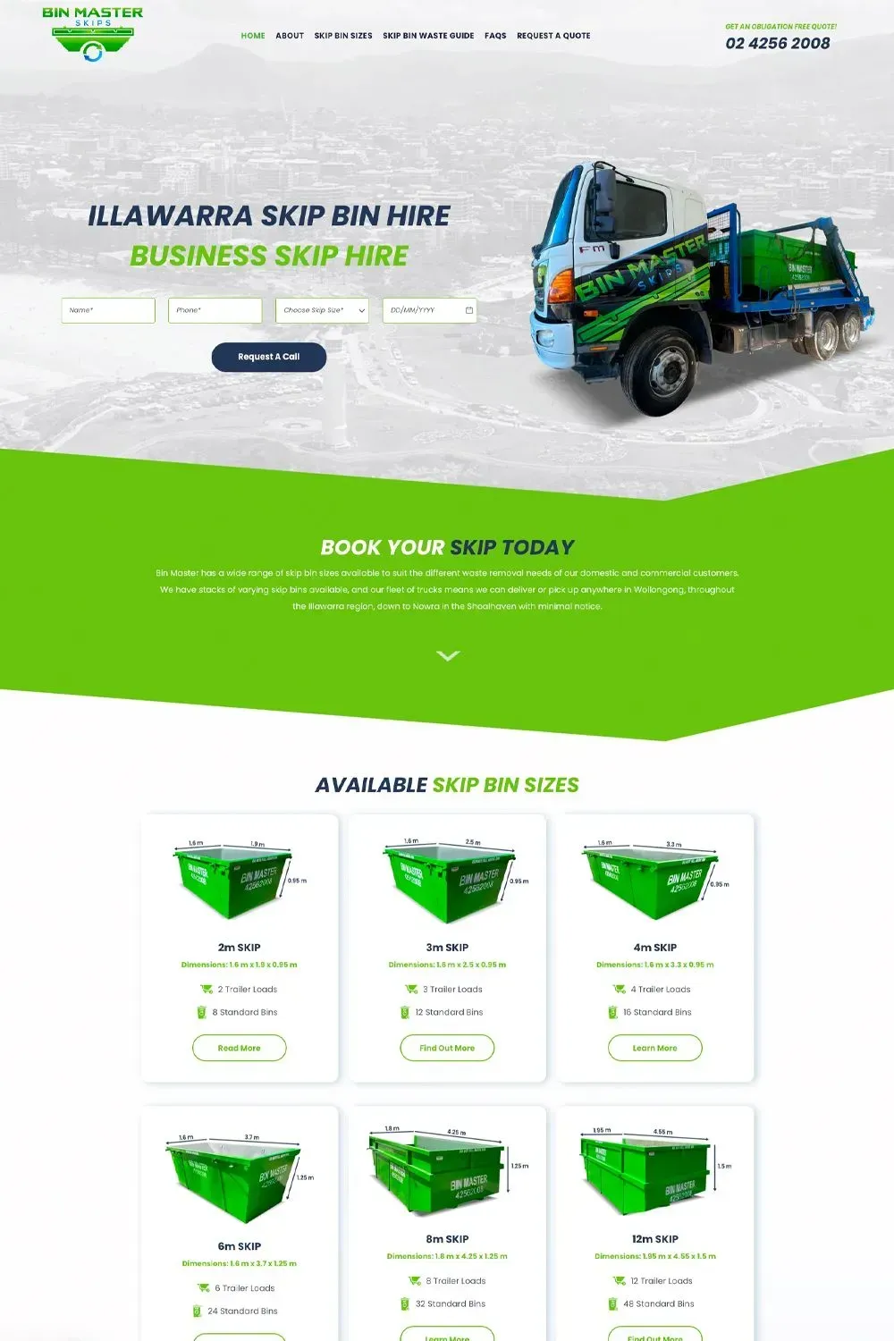Bin Master Skip Bins home page preview