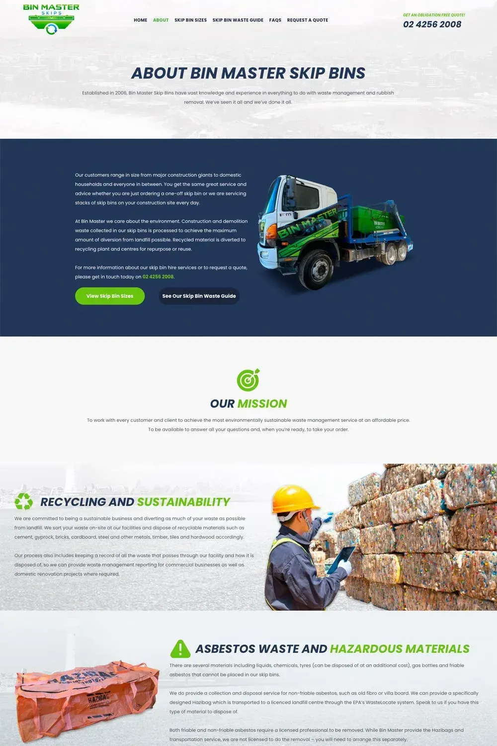 Bin Master Skip Bins about us page preview
