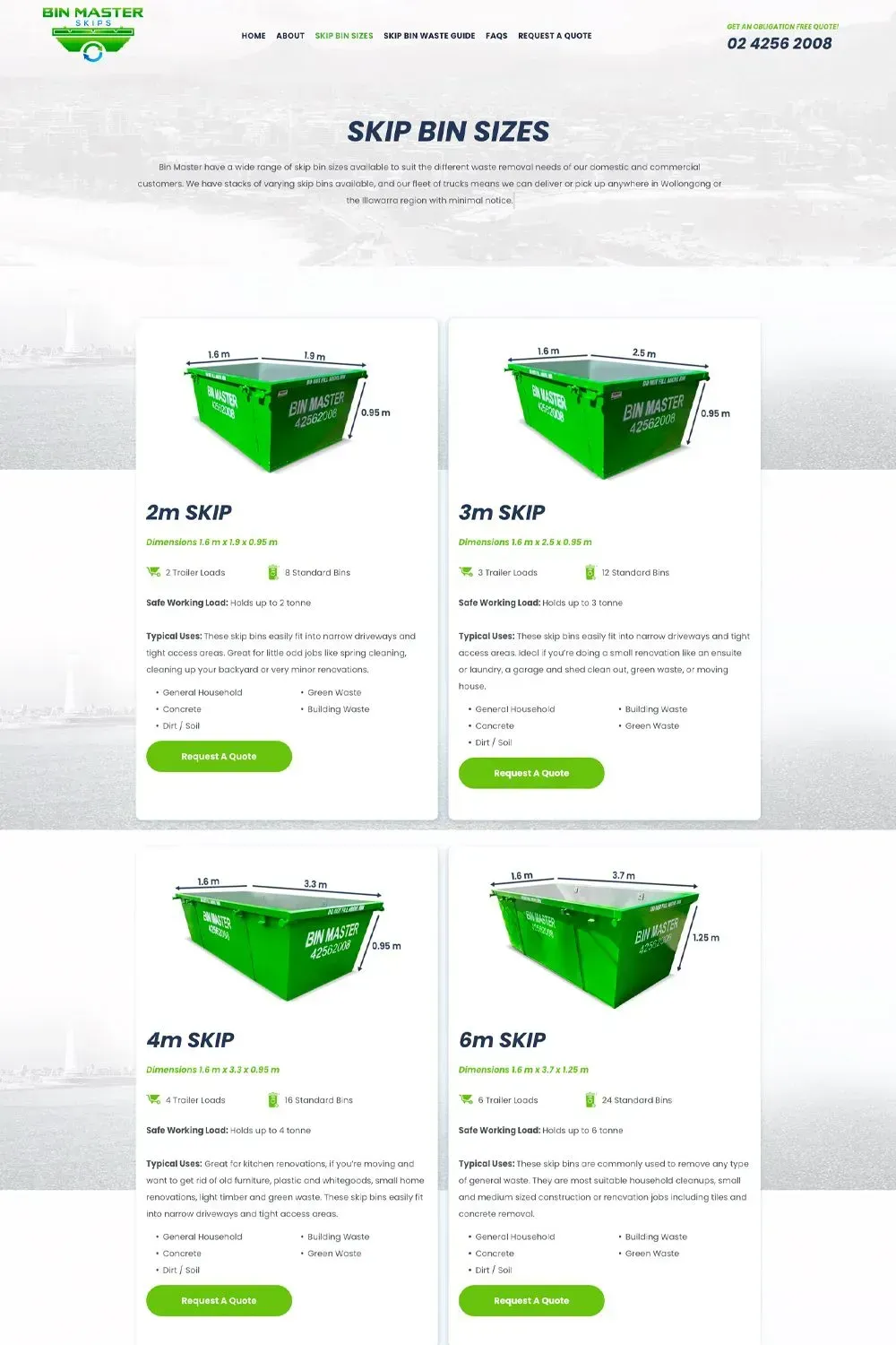 Bin Master Skip Bins service page preview