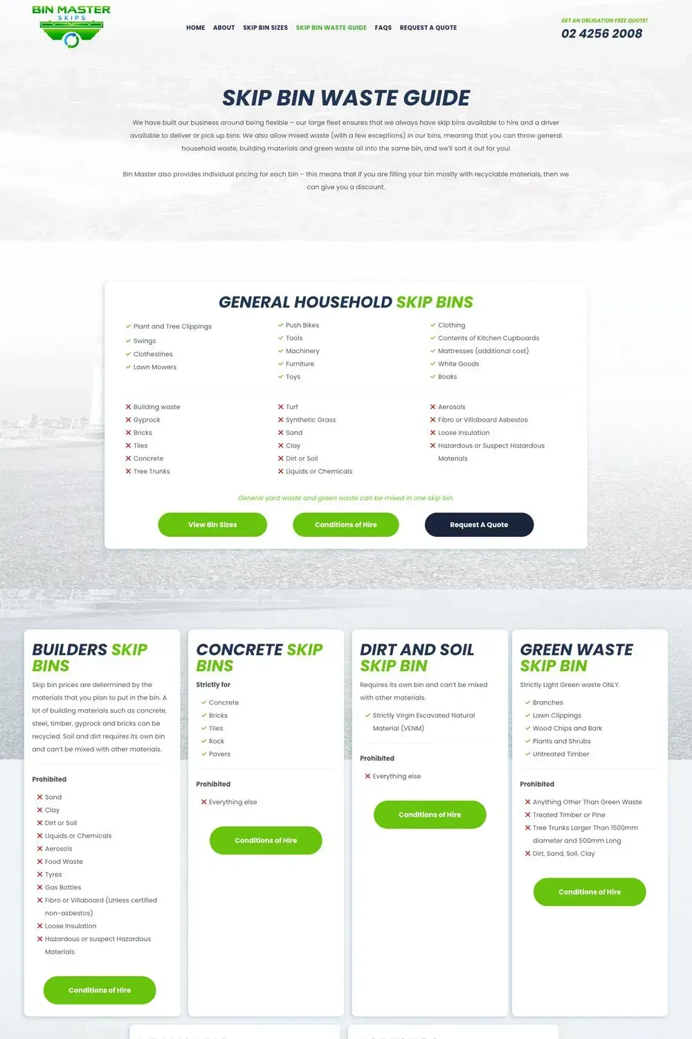 Bin Master Skip Bins internal page preview