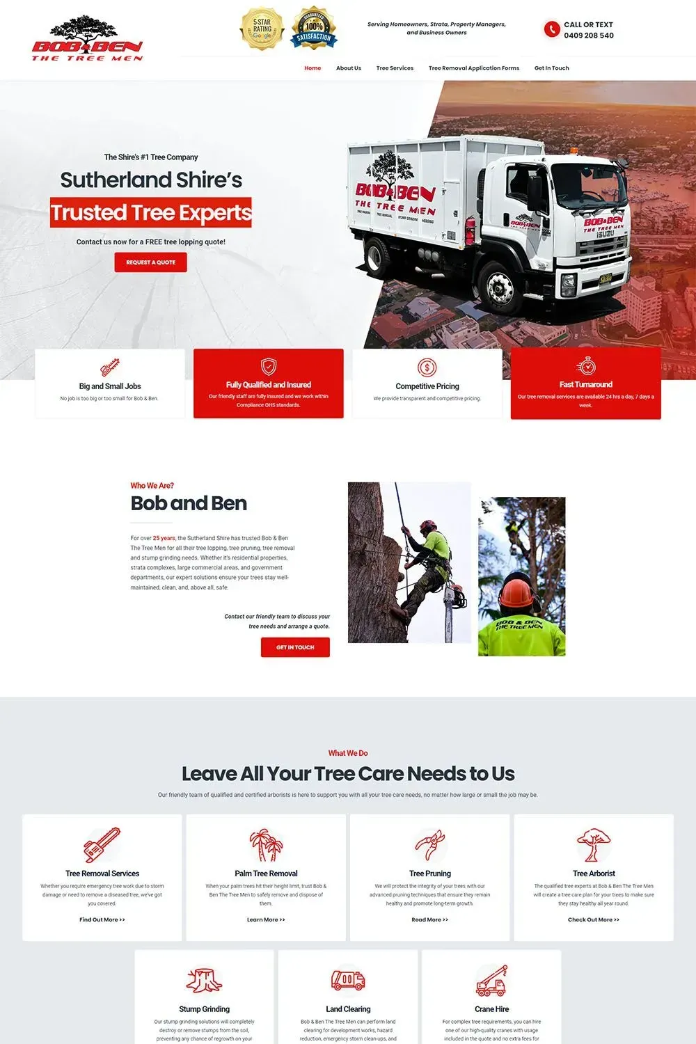 Bob & Ben The Tree Men home page preview