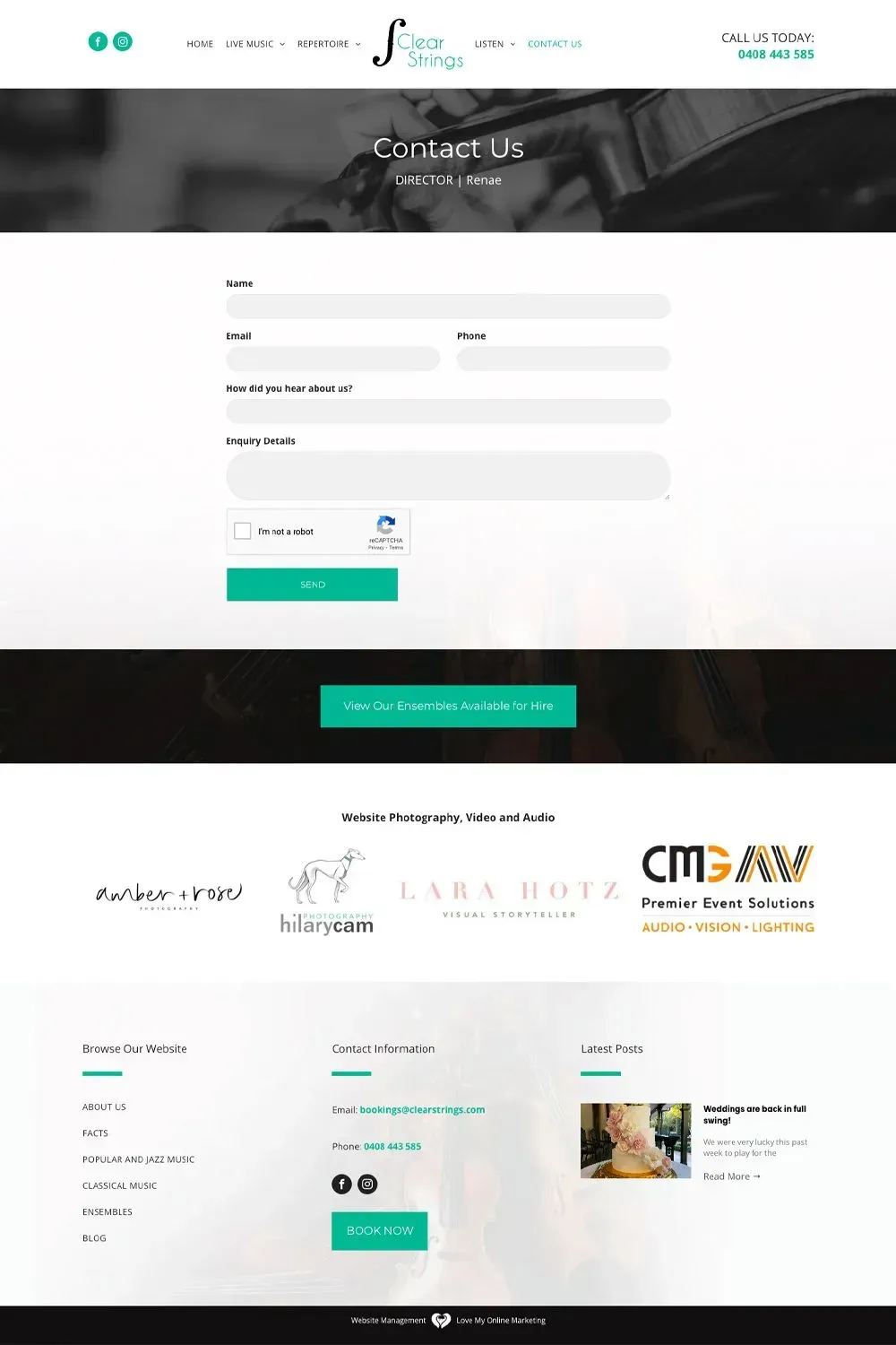 Clear Strings contact us page preview