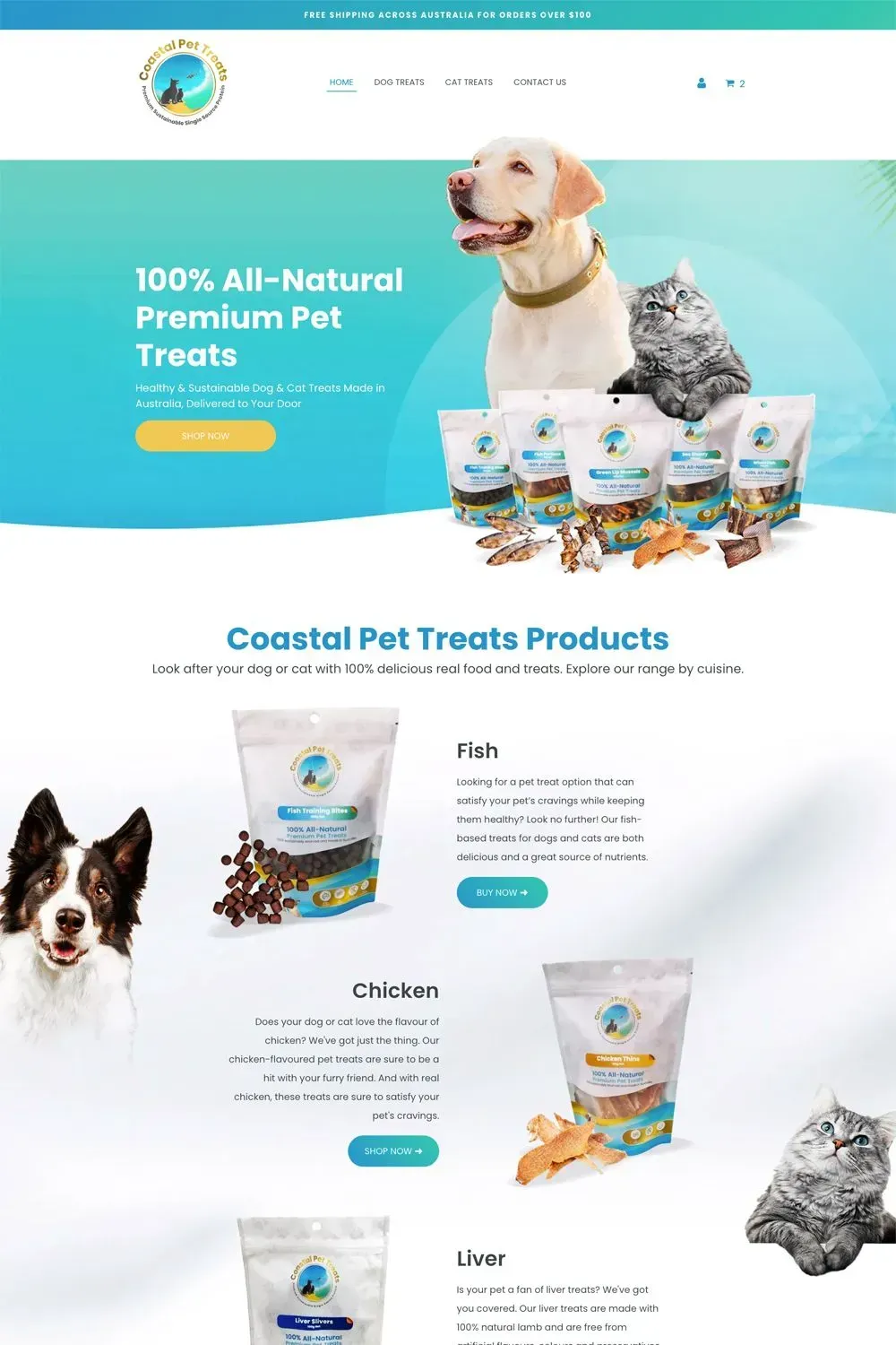 Coastal Pet Treats home page preview