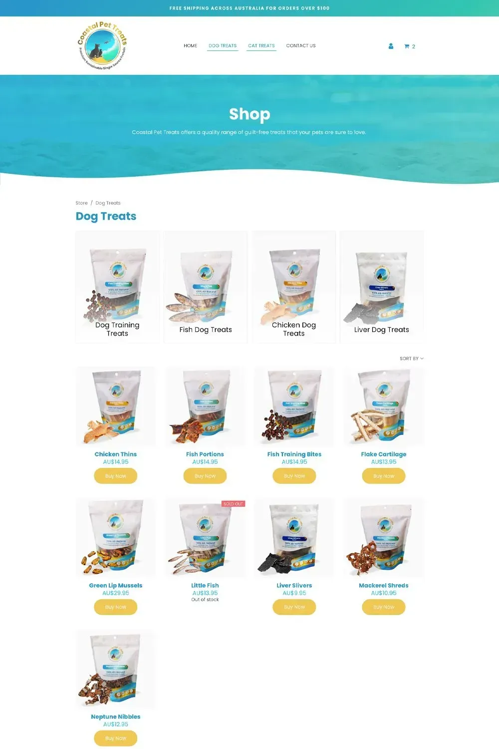 Coastal Pet Treats shop page preview