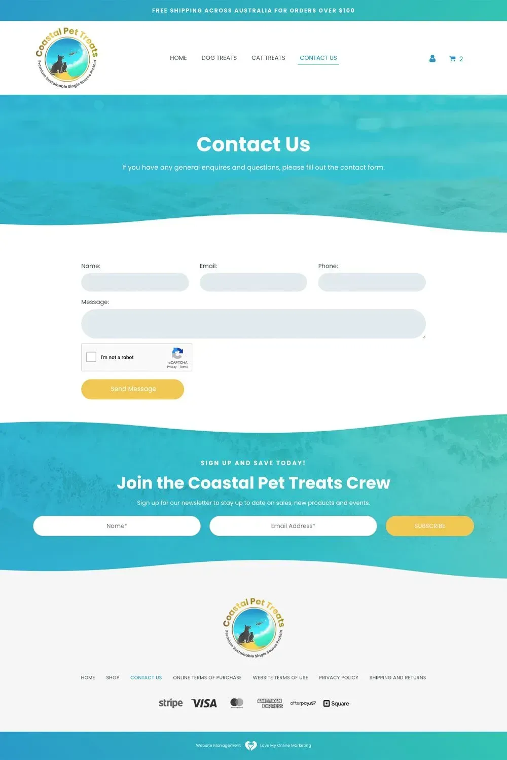 Coastal Pet Treats contact us page preview