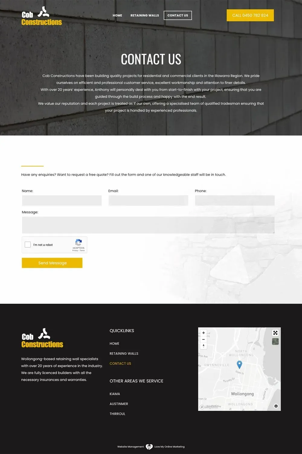 Cob Constructions contact us page preview