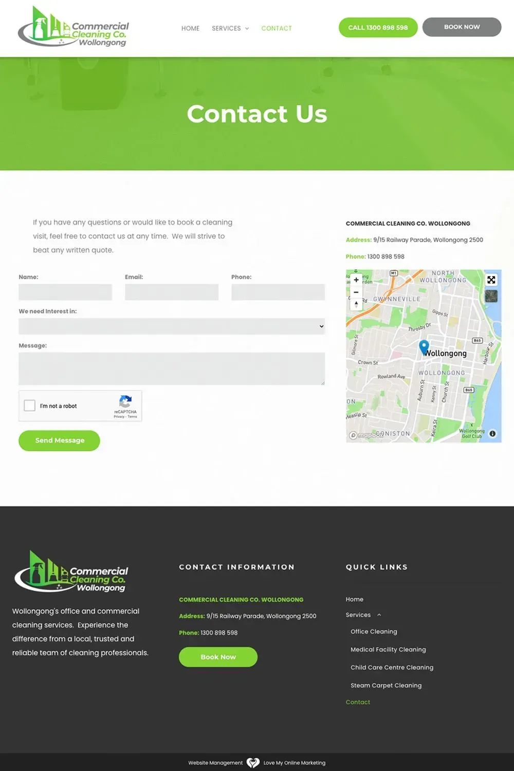 Commercial Cleaning Co contact us page preview