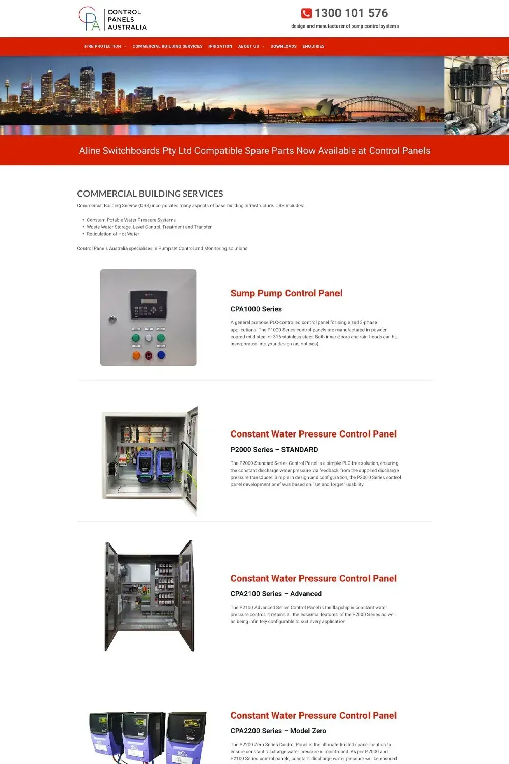 Control Panels Australia website preview - internal page