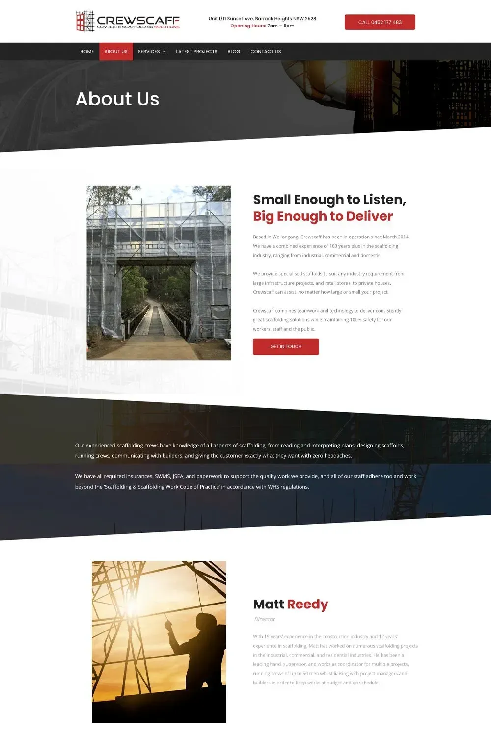 Crewscaff internal page website preview