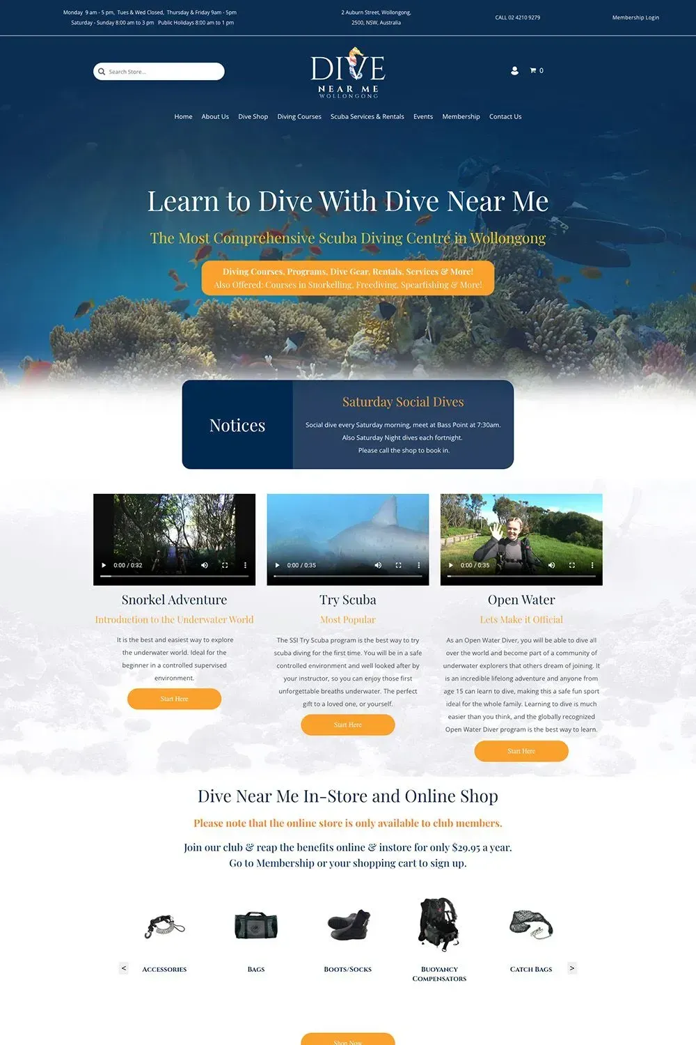 Dive Near Me home page preview