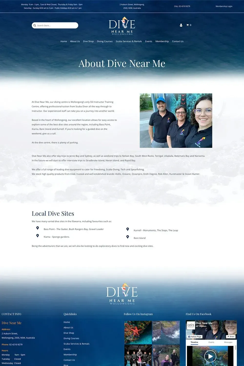 Dive Near Me about us page preview