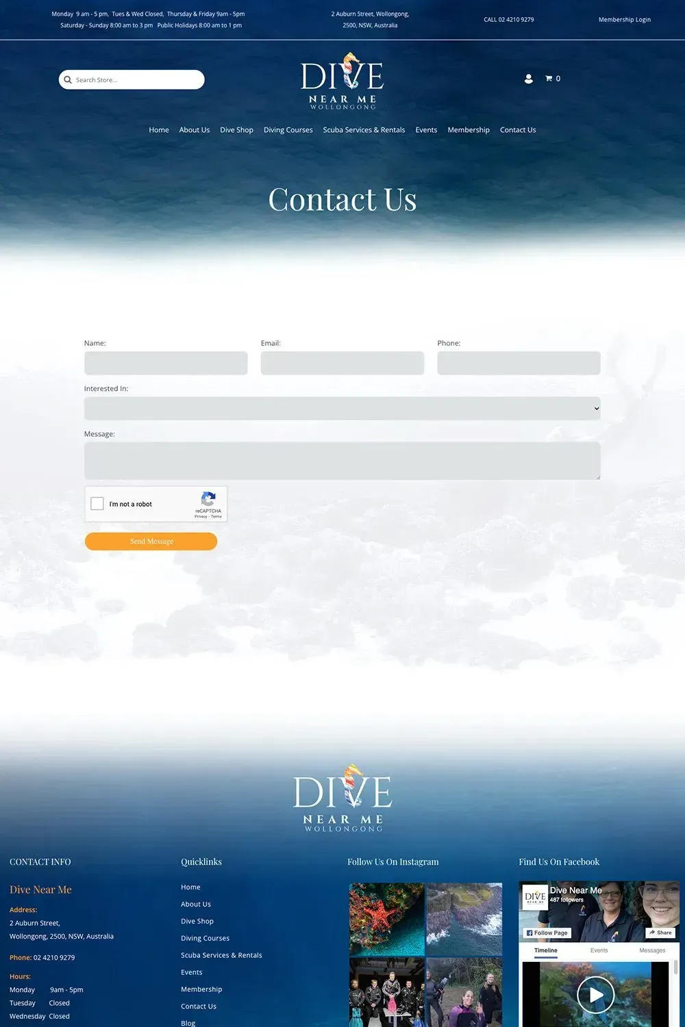 Dive Near Me contact us page