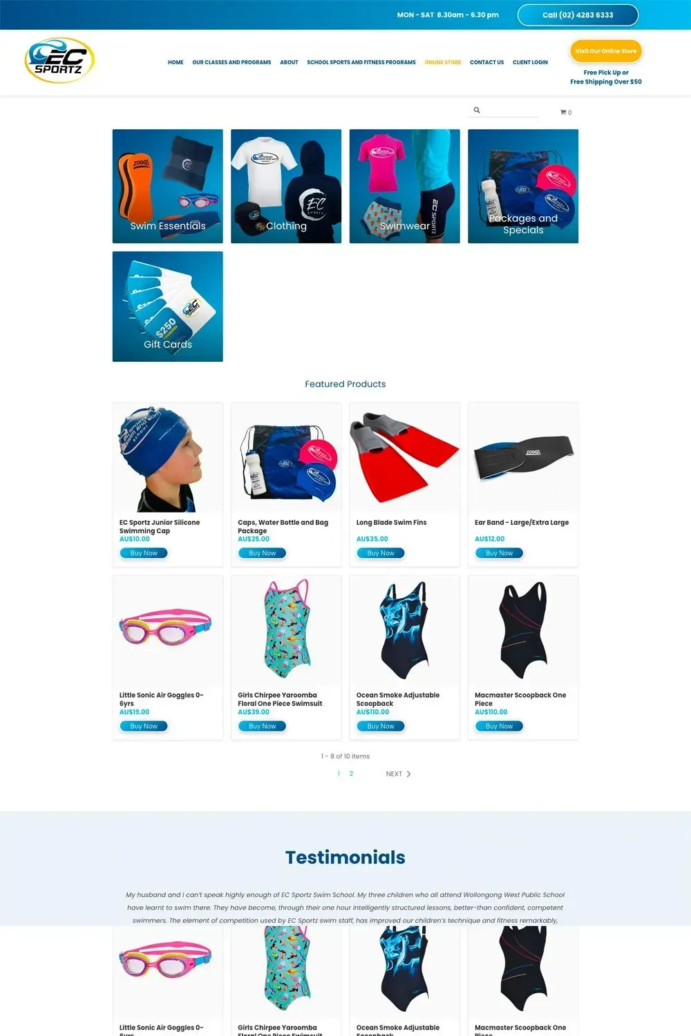 EC Sportz shop page preview
