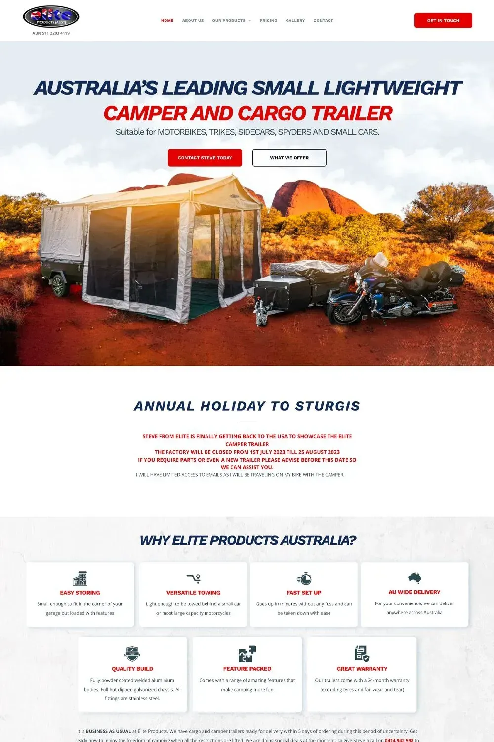 Elite Products home page preview