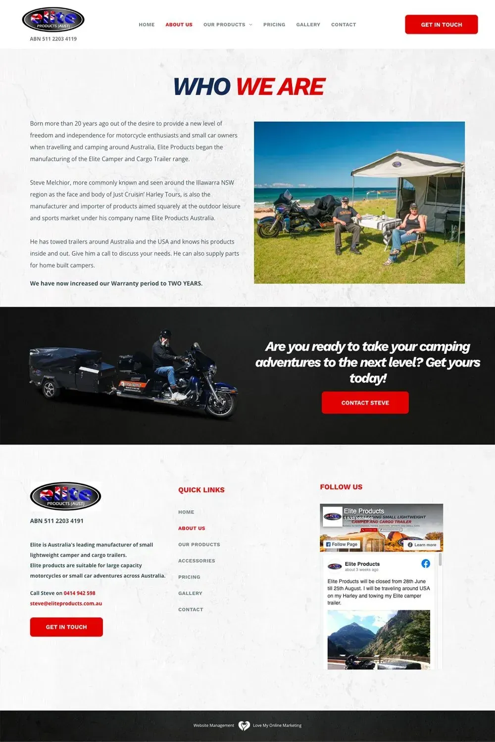 Elite Products about us page preview