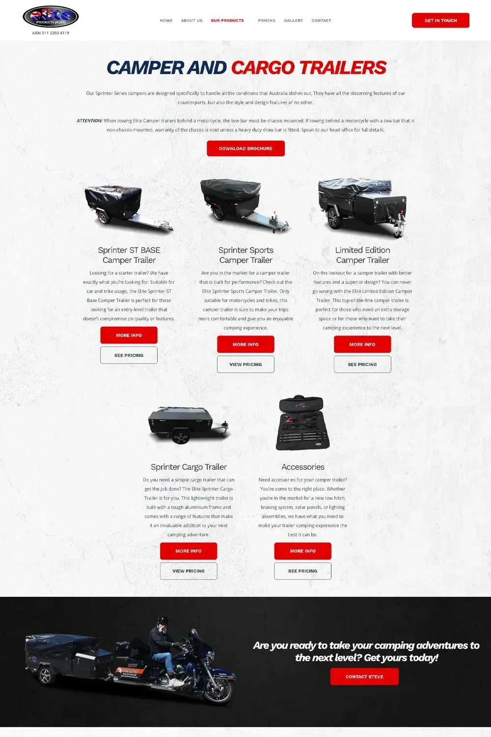 Elite Products internal page preview