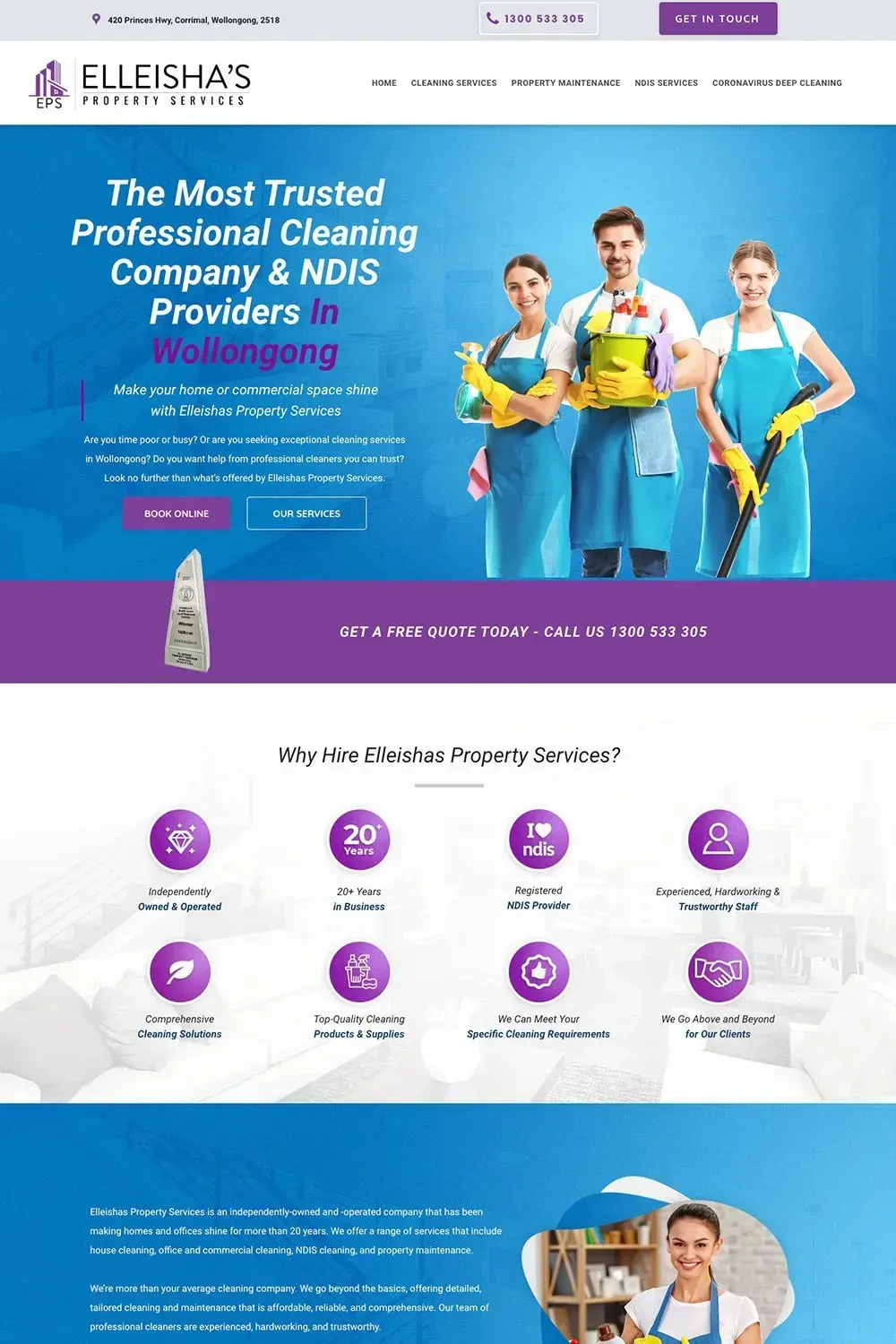 Elleisha's Property Services home page preview