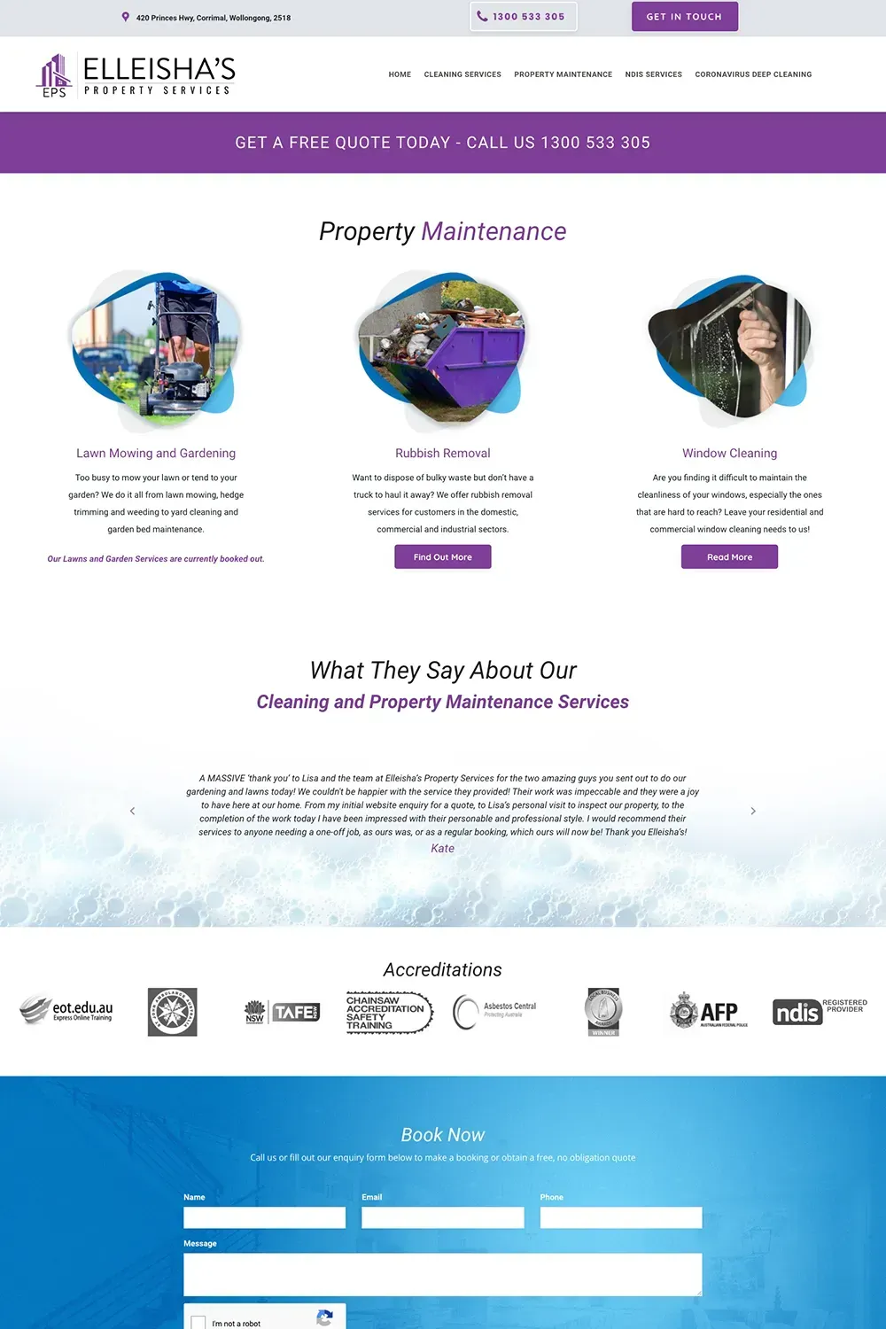 Elleisha's Property Services service page preview