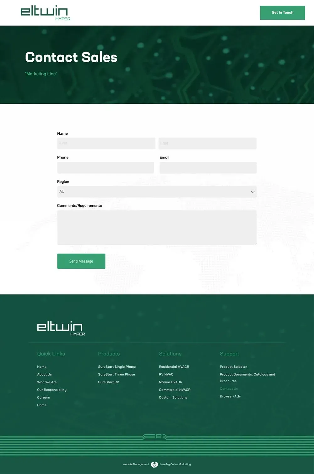 Eltwin Hyper contact us page preview