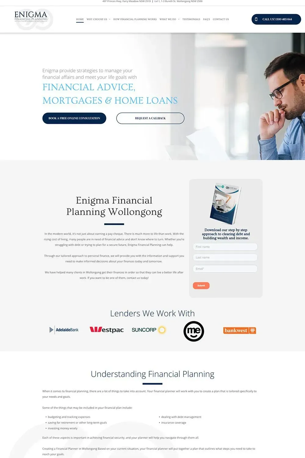 Enigma Financial Planning home page preview