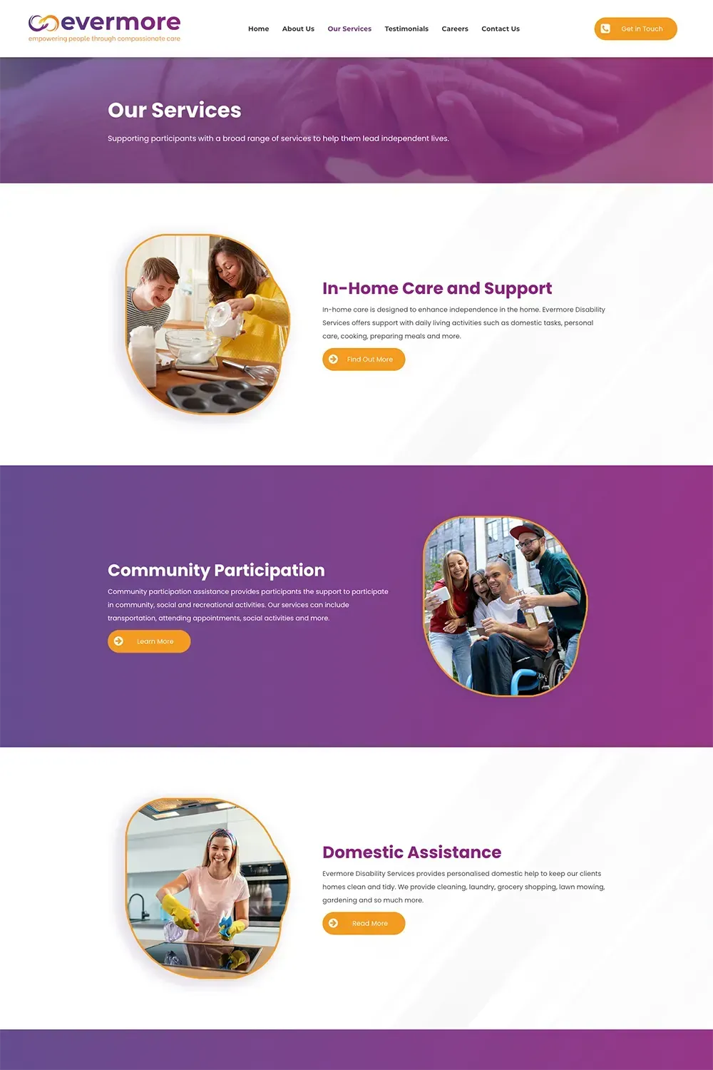 Evermore Disability Services internal page website preview #2
