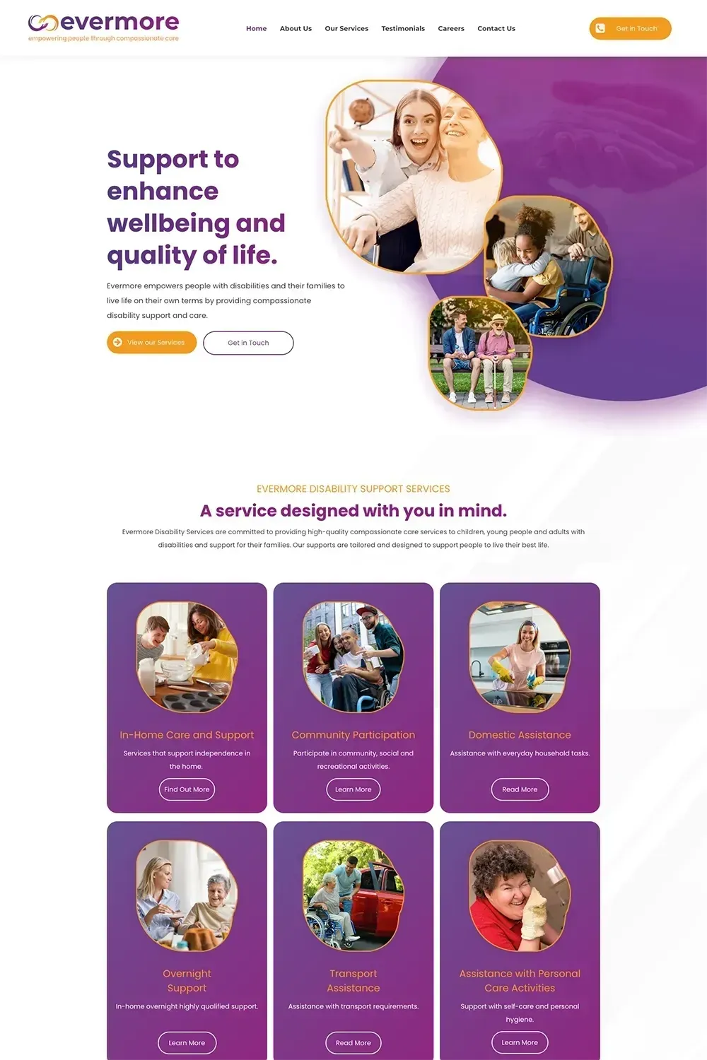 Evermore Disability Services home page website preview