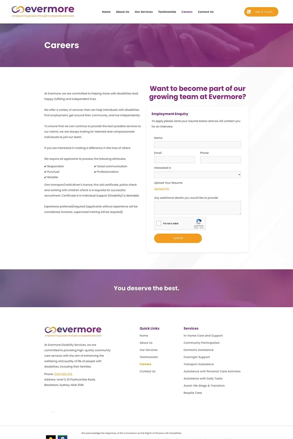 Evermore Disability Services home page website preview #3