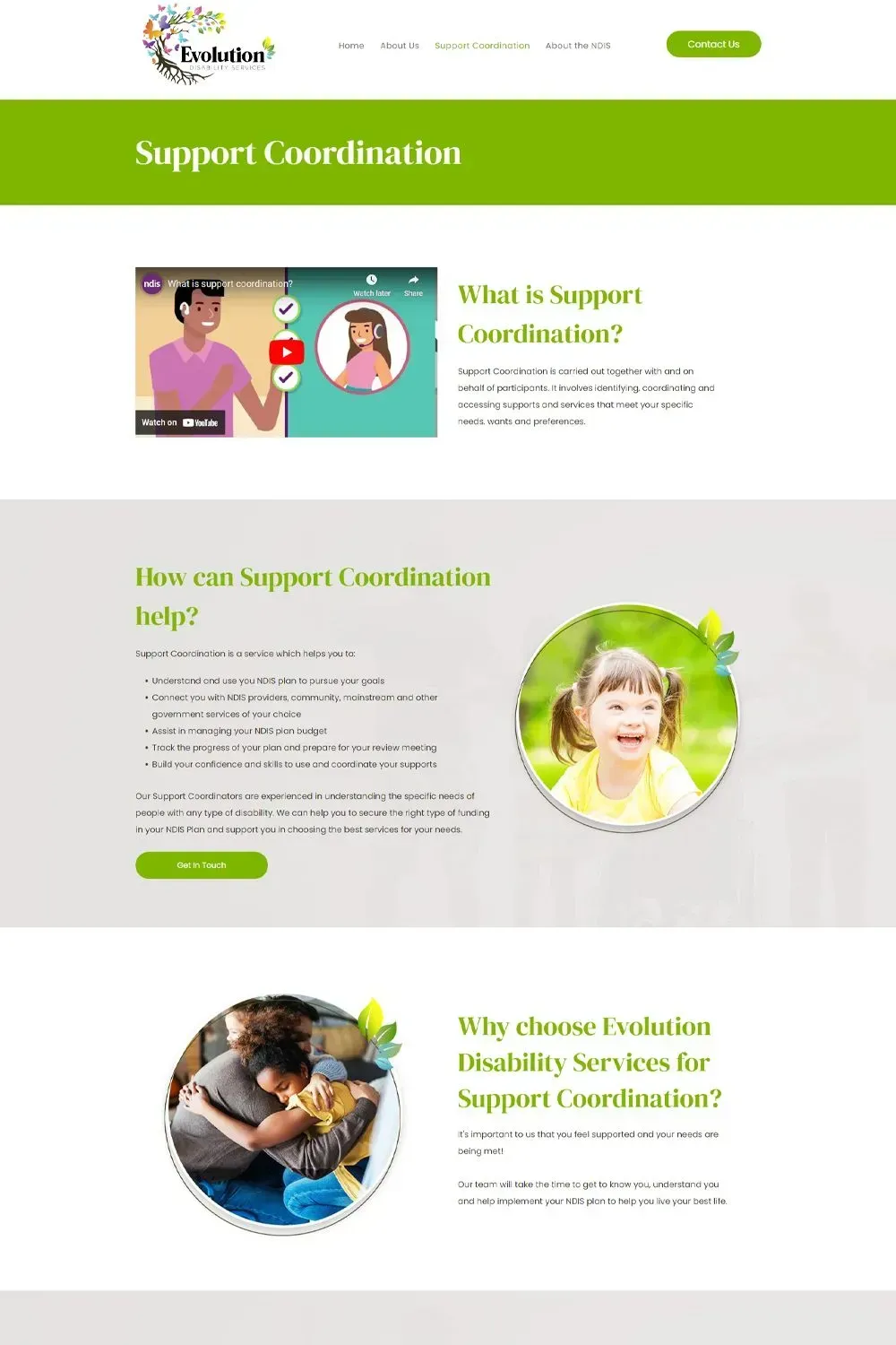 Evolution Disability Services internal page website preview #3