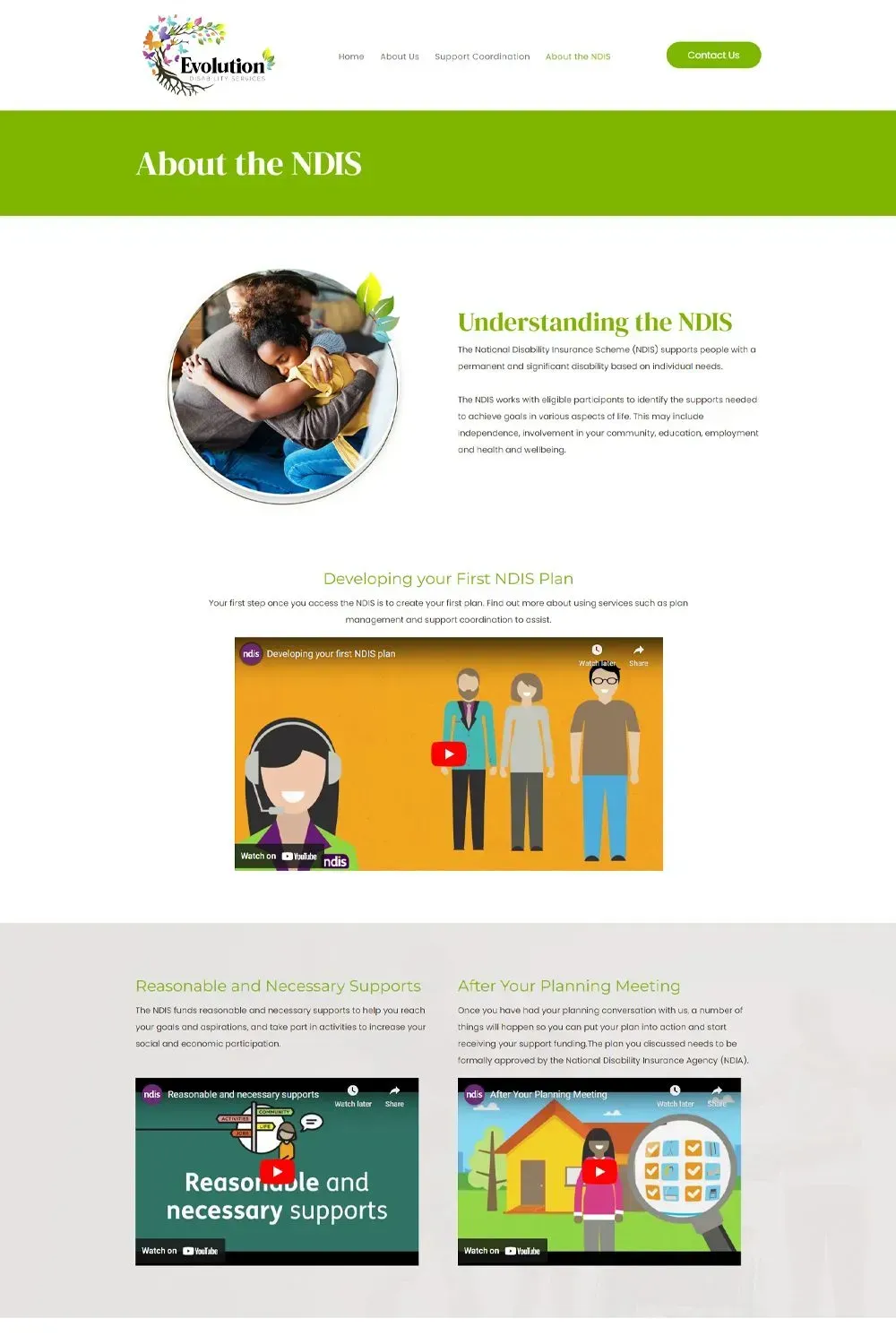 Evolution Disability Services internal page website preview #1