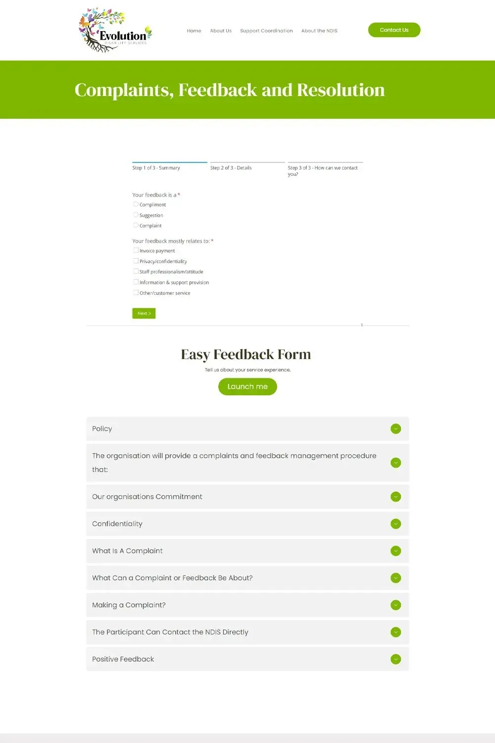 Evolution Disability Services internal page website preview #4