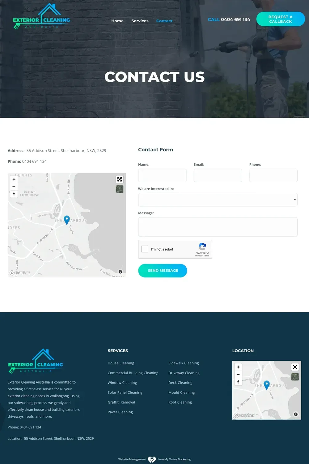 Exterior Cleaning Australia contact us page preview