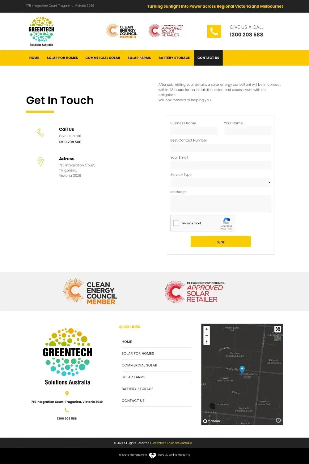 Greentech Solutions website preview - contact us page