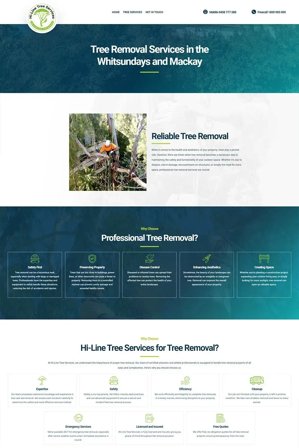 Hi-Line Tree Services internal page preview