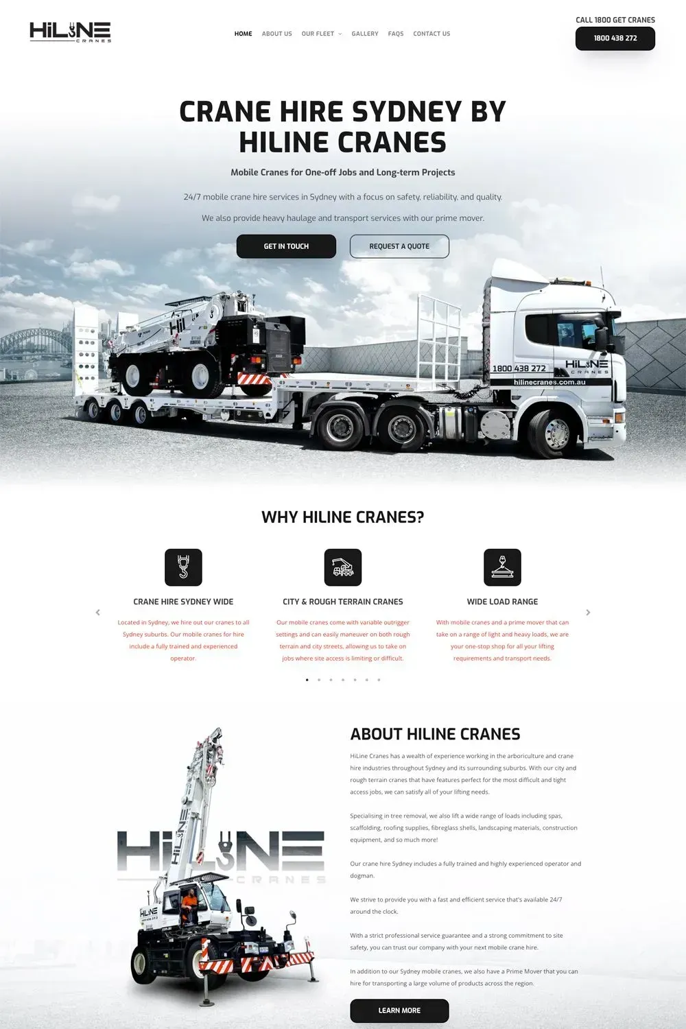 HiLine Cranes home page preview