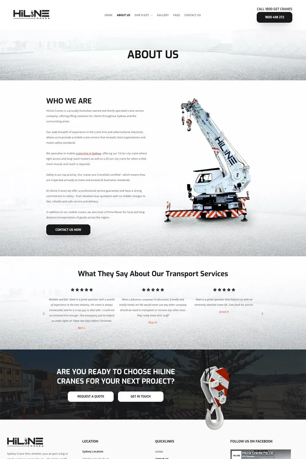 HiLine Cranes about us page preview