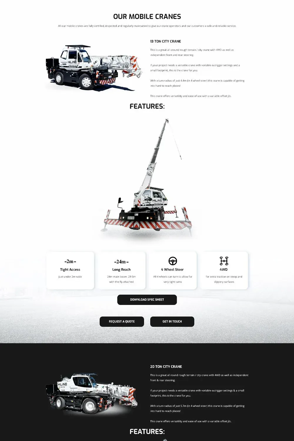 HiLine Cranes internal page preview