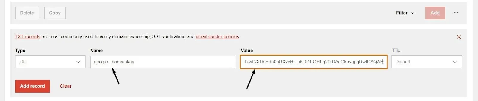 your DKIM name and value