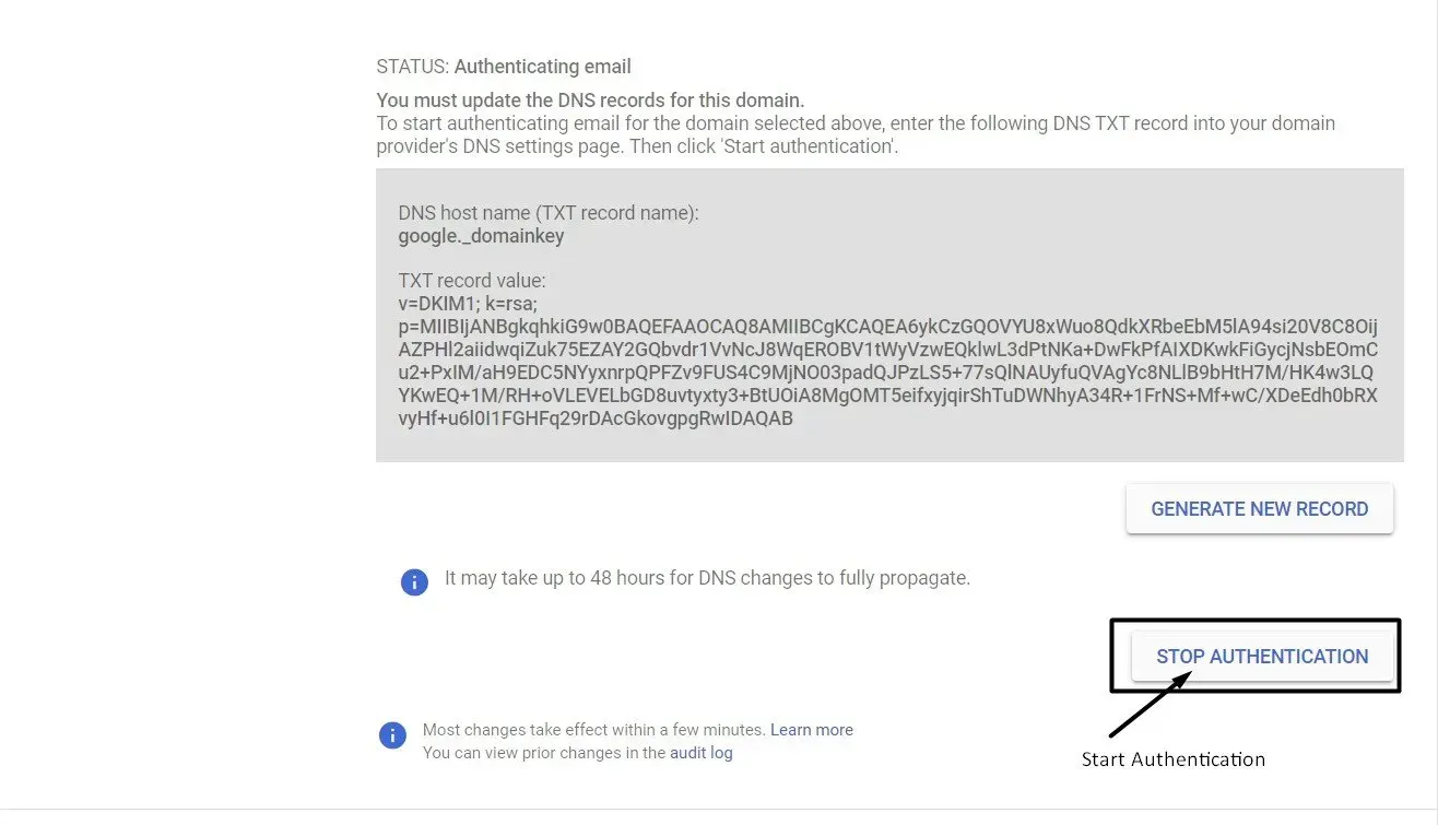 the start/stop authentication button
