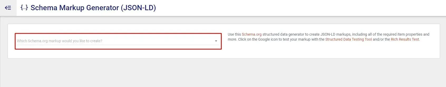 schema markup generator drop-down list