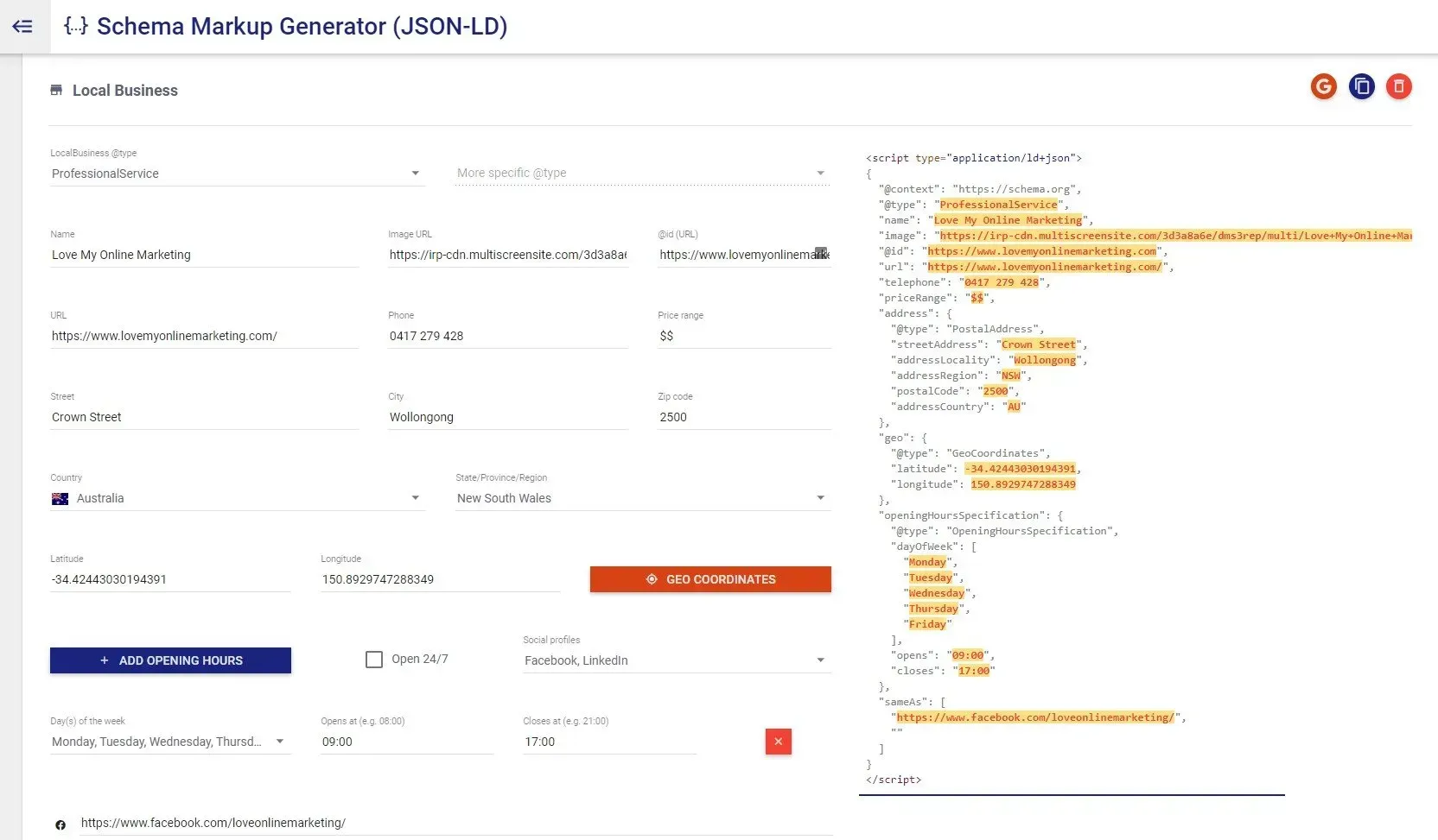 schema markup generator with complete info