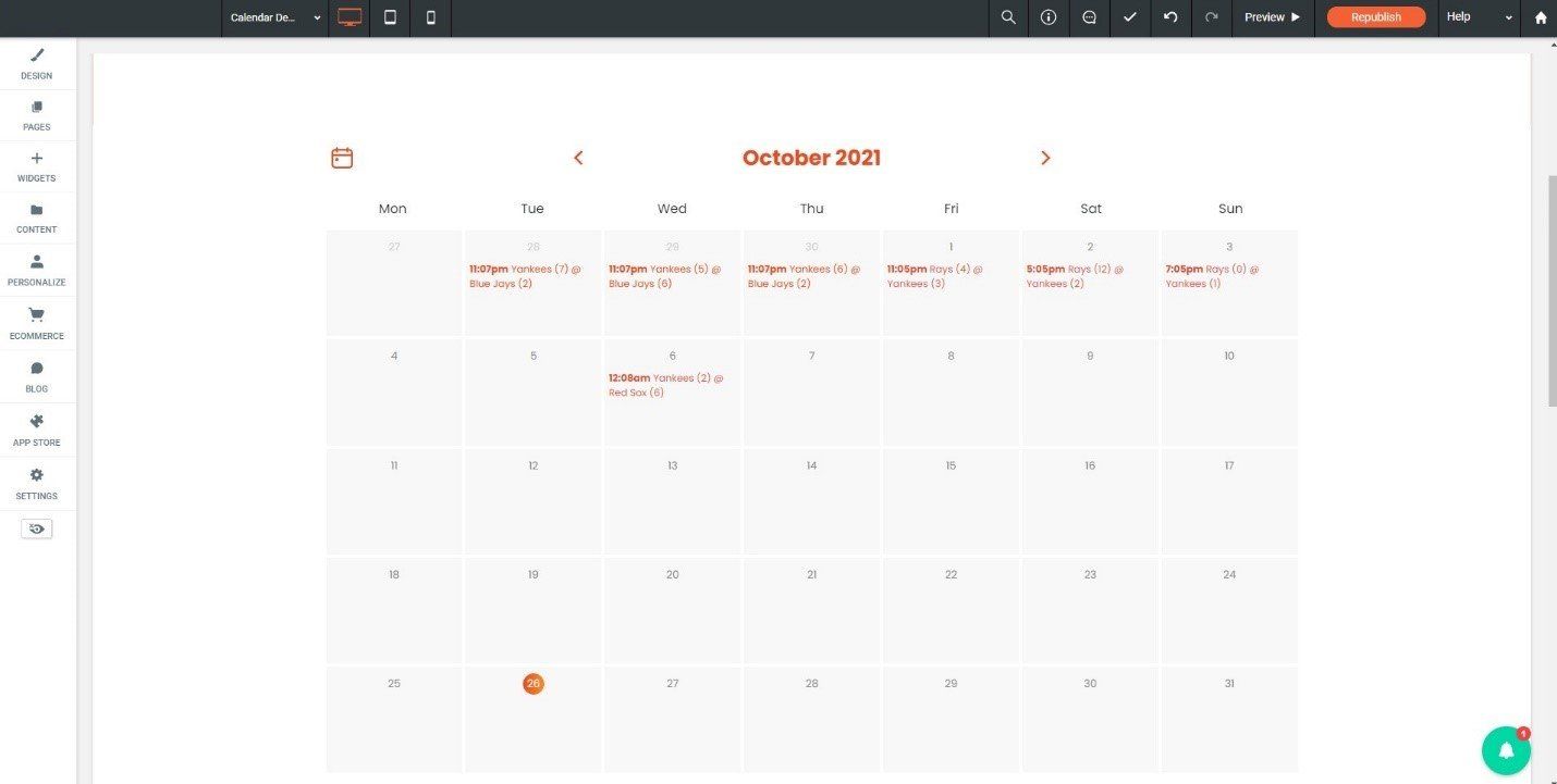 what the calendar should look like on your site