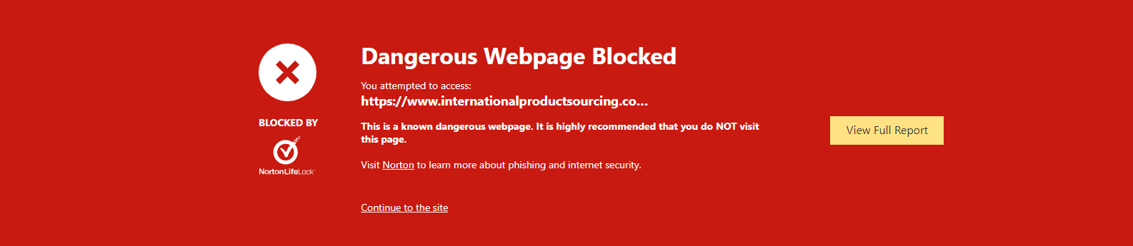 Опасная веб -страница заблокировала предупреждение